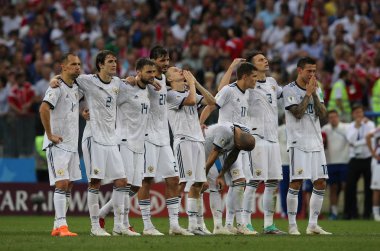 01.07.2018. Moskova, Rusya: Rusya takım sırasında son ceza olarak FIFA Dünya Kupası Rusya 2018, sekizlik son futbol İspanya Vs Rusya Moskova'da Lujniki Stadyumu arasında eşleme.