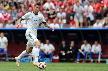 01.07.2018. Moskova, Rusya: Smolov eylem sırasında FIFA Dünya Kupası Rusya 2018 görüþ son futbol İspanya Vs Rusya Moskova'da Lujniki Stadyumu arasında eşleme.