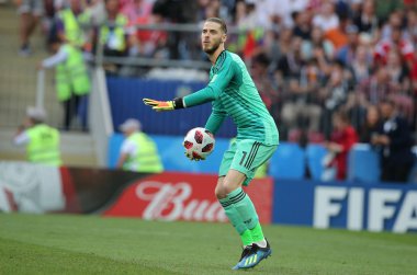01.07.2018. Moskova, Rusya: David De Gea eylem sırasında FIFA Dünya Kupası Rusya 2018, sekizlik İspanya Vs Rusya Moskova'da Lujniki Stadyumu arasındaki final futbol maçını.