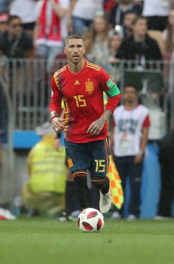 01.07.2018. Moskova, Rusya: Daniel Carvajal eylem sırasında FIFA Dünya Kupası Rusya 2018, sekizlik İspanya Vs Rusya Moskova'da Lujniki Stadyumu arasındaki final futbol maçını.