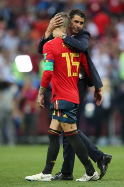 01.07.2018. Moskova, Rusya: Umutsuz Sergio Ramos, son Of FIFA Dünya Kupası Rusya 2018, İspanya Vs Rusya Moskova'da Lujniki Stadyumu arasında görüþ son futbol maç.