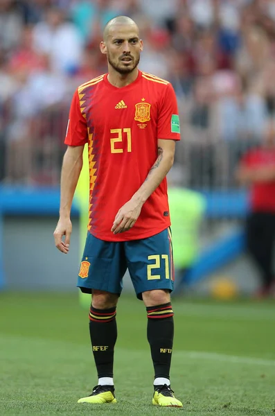 2018 莫斯科 大卫席尔瓦在行动期间在国际足联世界杯俄国 2018 决赛的第八西班牙 俄国在卢日尼基体育场在莫斯科 — 图库照片