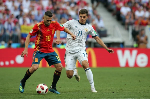 2018 Moscú Rusia Jordi Alba Zobnin Acción Durante Copa Mundial — Foto de Stock