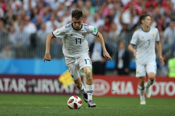 01.07.2018. MOSCOW, Russia: GOLOVIN in action during the Fifa World Cup Russia 2018, Eighths of final football match between SPAIN VS RUSSIA in Luzhniki Stadium in Moscow.