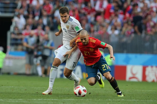 2018 Moscú Rusia Zobnin David Silva Acción Durante Copa Mundial — Foto de Stock