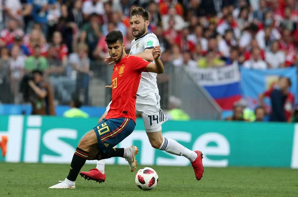 01.07.2018. Moskova, Rusya: Marco Asensio, Granat eylem FIFA Dünya Kupası Rusya 2018, sekizlik son futbol sırasında İspanya Vs Rusya Moskova'da Lujniki Stadyumu arasında eşleme.