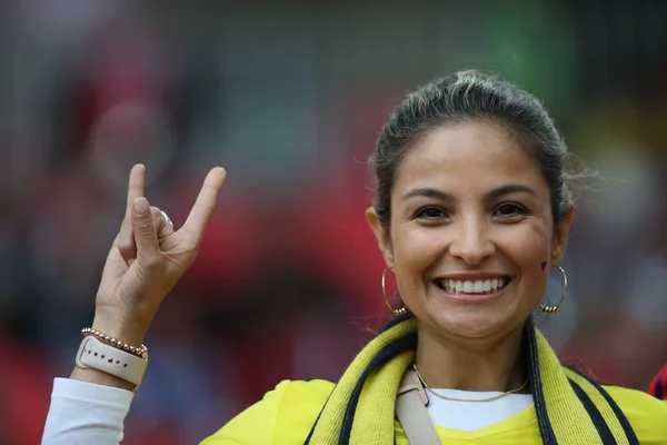 2018 Moskau Russland Kolumbianische Fans Auf Den Tribünen Beim Spiel — Stockfoto