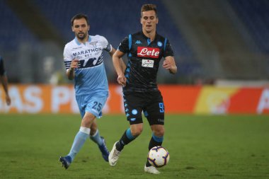 Rome, İtalya - 18 Ağustos 2018: Serie A: Arkadiusz Milik S.S. Lazio Vs Napoli Roma Stadio Olimpico İtalyan Serie A maçı sırasında eylem