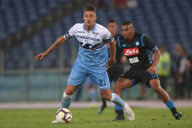 Rome, İtalya - 18 Ağustos 2018: Serie A: Sergej Milinkovic-Savic S.S. Lazio Vs Napoli Roma Stadio Olimpico İtalyan Serie A maçı sırasında eylem