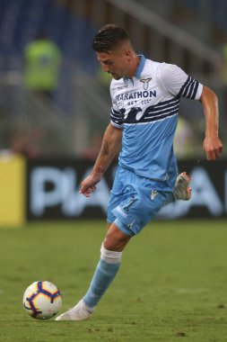 Rome, İtalya - 18 Ağustos 2018: Serie A: Sergej Milinkovic-Savic S.S. Lazio Vs Napoli Roma Stadio Olimpico İtalyan Serie A maçı sırasında eylem