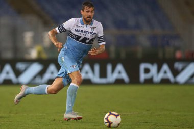 Rome, İtalya - 18 Ağustos 2018: Serie A:Francesco Acerbi S.S. Lazio Vs Napoli Roma Stadio Olimpico İtalyan Serie A maçı sırasında eylem