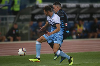 Rome, İtalya - 18 Ağustos 2018: Serie A: Stefan Radu S.S. Lazio Vs Napoli Roma Stadio Olimpico İtalyan Serie A maçı sırasında eylem