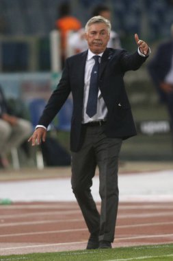 Rome, İtalya - 18 Ağustos 2018: Serie A: Carlo Ancellotti S.S. Lazio Vs Napoli Roma Stadio Olimpico İtalyan Serie A maçı sırasında eylem