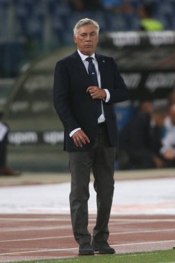 Rome, İtalya - 18 Ağustos 2018: Serie A: Carlo Ancellotti S.S. Lazio Vs Napoli Roma Stadio Olimpico İtalyan Serie A maçı sırasında eylem