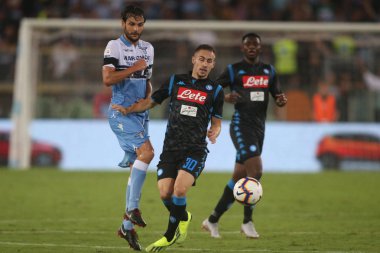 Rome, İtalya - 18 Ağustos 2018: Serie A:Parolo, S.S. Lazio Vs Napoli Roma Stadio Olimpico İtalyan Serie A maçı sırasında eylem ve Rog