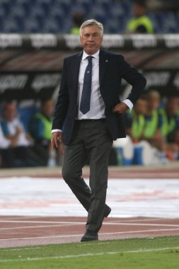 Rome, İtalya - 18 Ağustos 2018: Serie A: Carlo Ancellotti S.S. Lazio Vs Napoli Roma Stadio Olimpico İtalyan Serie A maçı sırasında eylem