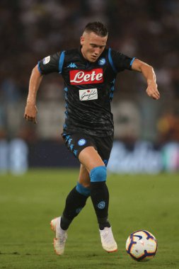 Rome, İtalya - 18 Ağustos 2018: Serie A:Piotr Zielinski S.S. Lazio Vs Napoli Roma Stadio Olimpico İtalyan Serie A maçı sırasında eylem