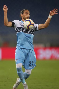 Rome, İtalya - 18 Ağustos 2018: Serie A: Martin Caceres S.S. Lazio Vs Napoli Roma Stadio Olimpico İtalyan Serie A maçı sırasında eylem