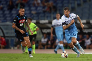 Rome, İtalya - 18 Ağustos 2018: Serie A: Francesco Acerbi S.S. Lazio Vs Napoli Roma Stadio Olimpico İtalyan Serie A maçı sırasında eylem