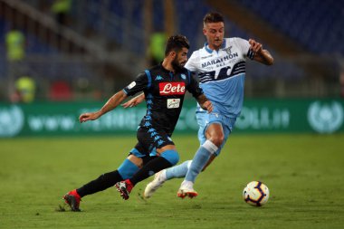 Rome, İtalya - 18 Ağustos 2018: Serie A:Raul Albiol S.S. Lazio Vs Napoli Roma Stadio Olimpico İtalyan Serie A maçı sırasında eylem