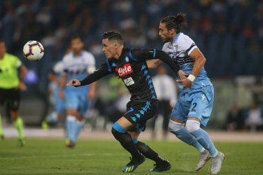 Rome, İtalya - 18 Ağustos 2018: Serie A:Jos Calleion, Martin Caceres S.S. Lazio Vs Napoli Roma Stadio Olimpico İtalyan Serie A maçı sırasında eylem