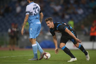 18.08.2018. Stadio Olimpico, Roma, İtalya. S.S. Lazio Vs Napoli Roma Stadio Olimpico arasında eşleme sırasında İtalyan Serie A Serie A:Arkadiusz Milik puan Gol