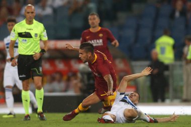 Rome, İtalya - 27 Ağustos 2018: Stadio Olimpico, Roma, İtalya. Serie A:Pellegrini A.S. Roma V Atalanta Roma Stadio Olimpico İtalyan Serie A maçı sırasında eylem