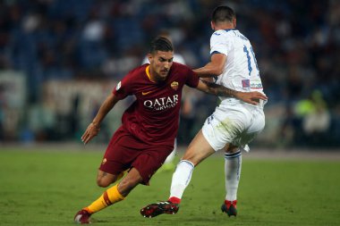 Rome, İtalya - 27 Ağustos 2018: Stadio Olimpico, Roma, İtalya. Serie A:Lorenzo Pellegrini A.S. Roma V Atalanta Roma Stadio Olimpico İtalyan Serie A maçı sırasında eylem