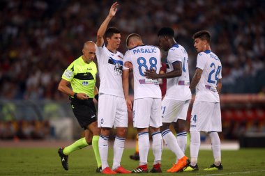 Rome, İtalya - 27 Ağustos 2018: Stadio Olimpico, Roma, İtalya. Serie A: Atalanta oyuncu A.S. Roma V Atalanta Roma Stadio Olimpico İtalyan Serie A maçı sırasında eylem