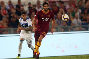 Rome, İtalya - 27 Ağustos 2018: Stadio Olimpico, Roma, İtalya. Serie A: Fazio A.S. Roma V Atalanta Roma Stadio Olimpico İtalyan Serie A maçı sırasında eylem