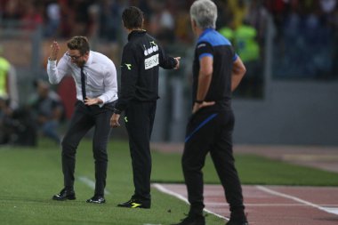 Rome, İtalya - 27 Ağustos 2018: Stadio Olimpico, Roma, İtalya. Serie A: Eusebio Di Francesco A.S. Roma V Atalanta Roma Stadio Olimpico İtalyan Serie A maçı sırasında eylem
