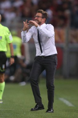Rome, İtalya - 27 Ağustos 2018: Stadio Olimpico, Roma, İtalya. Serie A:Eusebio Di Francesco A.S. Roma V Atalanta Roma Stadio Olimpico İtalyan Serie A maçı sırasında eylem