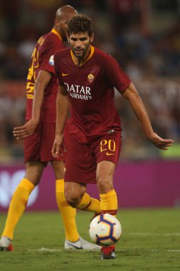 Rome, İtalya - 27 Ağustos 2018: Stadio Olimpico, Roma, İtalya. Serie A: Fazio A.S. Roma V Atalanta Roma Stadio Olimpico İtalyan Serie A maçı sırasında eylem