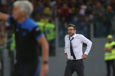 Rome, İtalya - 27 Ağustos 2018: Stadio Olimpico, Roma, İtalya. Serie A:Eusebio Di Francesco A.S. Roma V Atalanta Roma Stadio Olimpico İtalyan Serie A maçı sırasında eylem