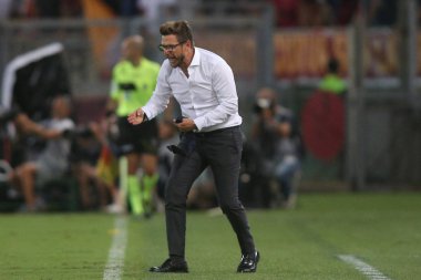 Rome, İtalya - 27 Ağustos 2018: Stadio Olimpico, Roma, İtalya. Serie A:Eusebio Di Francesco A.S. Roma V Atalanta Roma Stadio Olimpico İtalyan Serie A maçı sırasında eylem