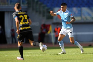 Roma, İtalya - 04 / 10 / 2020: Joaquin Correa İtalya Serie A ligi 20 / 21 futbol karşılaşmasında SS Lazio ile FC Inter arasında Roma Olimpiyat Stadyumu 'nda oynandı.