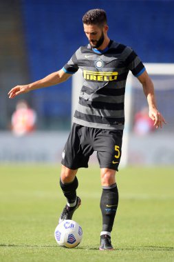 Roma, İtalya - 04 / 10 / 2020: R.Gagliardini (Inter) İtalyan Serisi A Ligi 20 / 21 futbol karşılaşmasında SS Lazio ile FC Inter arasında Roma Olimpiyat Stadyumu 'nda oynanan karşılaşmada