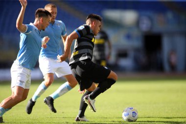 Roma, İtalya - 04 / 10 / 2020: Lautaro Martinez (Inter) İtalyan Serisi A Ligi 20 / 21 futbol karşılaşmasında SS Lazio ile FC Inter arasında Roma Olimpiyat Stadyumu 'nda oynanan karşılaşmada