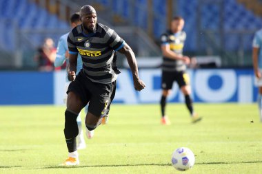 Roma, İtalya - 04 / 10 / 2020: R.Lukaku (Inter) İtalya Serisi 'nde SS Lazio ile FC Inter arasında oynanan 20 / 21' lik futbol karşılaşmasında Roma Olimpiyat Stadyumu 'nda görev aldı.