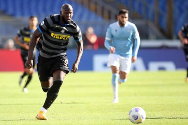 Roma, İtalya - 04 / 10 / 2020: R.Lukaku (Inter) İtalya Serisi 'nde SS Lazio ile FC Inter arasında oynanan 20 / 21' lik futbol karşılaşmasında Roma Olimpiyat Stadyumu 'nda görev aldı.