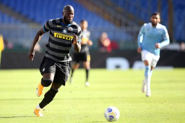Roma, İtalya - 04 / 10 / 2020: R.Lukaku (Inter) İtalya Serisi 'nde SS Lazio ile FC Inter arasında oynanan 20 / 21' lik futbol karşılaşmasında Roma Olimpiyat Stadyumu 'nda görev aldı.