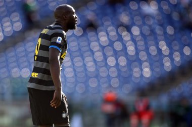 Roma, İtalya - 04 / 10 / 2020: R.Lukaku (Inter) İtalya Serisi 'nde SS Lazio ile FC Inter arasında oynanan 20 / 21' lik futbol karşılaşmasında Roma Olimpiyat Stadyumu 'nda görev aldı.
