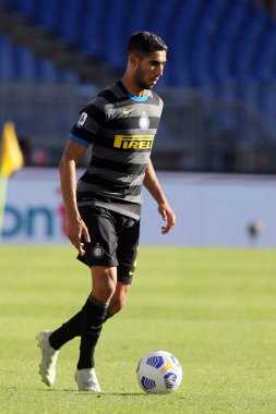 Roma, İtalya - 04 / 10 / 2020: A.Hakimi (Inter) İtalya Serisi 20 / 21 futbol karşılaşmasında SS Lazio ile FC Inter arasında Roma Olimpiyat Stadyumu 'nda oynanacak.