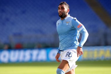 Roma, İtalya - 04 / 10 / 2020: Mohamed Fares (tembel) İtalyan Serisi A Ligi 20 / 21 futbol karşılaşmasında SS Lazio ile FC Inter arasında Roma Olimpiyat Stadyumu 'nda oynanan karşılaşmada