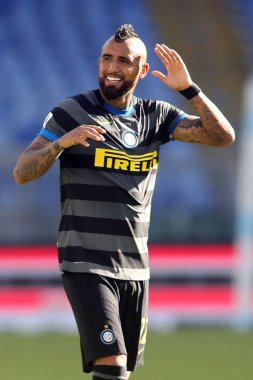 Roma, İtalya - 04 / 10 / 2020: A.Vidal (Inter) İtalya Serisi 20 / 21 futbol karşılaşmasında SS Lazio ile FC Inter arasında Roma Olimpiyat Stadyumu 'nda oynanacak.