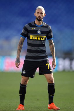 Roma, İtalya - 04 / 10 / 2020: M.Brozoviç (Inter) İtalya Serisi 20 / 21 futbol karşılaşmasında SS Lazio ile FC Inter arasında Roma Olimpiyat Stadyumu 'nda oynanan karşılaşmada