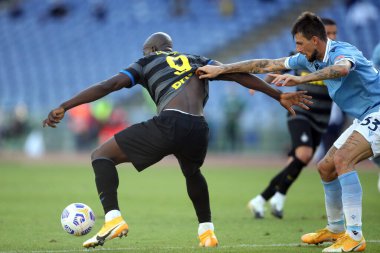 Roma, İtalya - 04 / 10 / 2020: R.Lukaku (Inter) İtalya Serisi 'nde SS Lazio ile FC Inter arasında oynanan 20 / 21' lik futbol karşılaşmasında Roma Olimpiyat Stadyumu 'nda görev aldı.