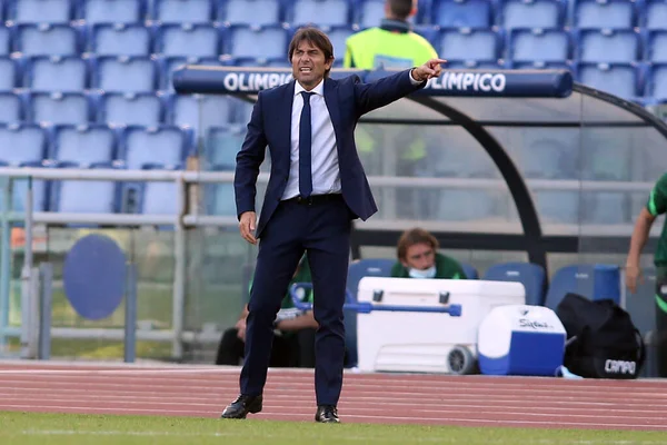 Rome Italië 2020 Antonio Conte Coach Inter Actie Tijdens Italiaanse — Stockfoto