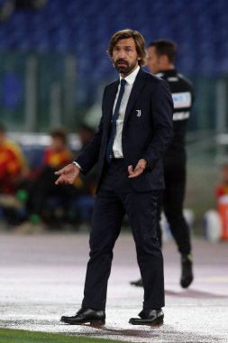 Roma, İtalya - 27 / 09 / 2020: ANDREA FIRLO, Roma 'daki Olimpiyat Stadyumu' ndaki As Roma ve FC Juventus arasında oynanan İtalya Serie A Ligi 20 / 21 futbol karşılaşmasında faaliyet gösteriyor