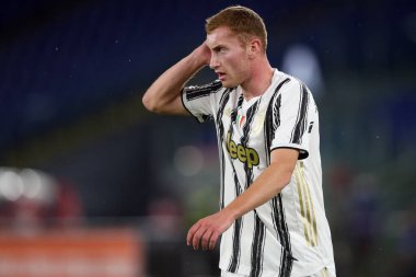 Roma, İtalya - 27 / 09 / 2020: D.KULUSEVSKI (JUVENTUS) İtalyan Serisi A ligi 20 / 21 futbol karşılaşması sırasında Roma 'daki Olimpiyat Stadyumu' nda As Roma ve FC Juventus arasında başladı.